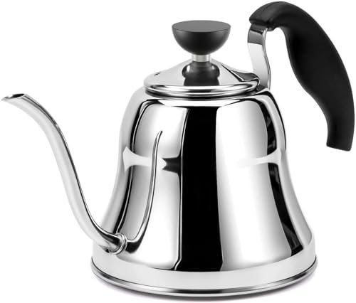 Barista's Choice - Hervidor de té para estufa, cuello de cisne con control de flujo, hervidor de agua de acero inoxidable de grado alimenticio, tetera para el hogar y la cocina, tamaño pequeño, 28