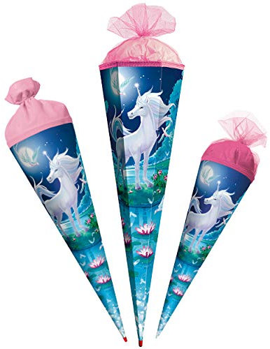 Schultüte - Einhorn - Mondscheineinhorn - 22-85 cm - rund - Tüllabschluß - Zuckertüte - mit - ohne Kunststoff Spitze - Roth - Jungen Mädchen - Pferd - Pegas..