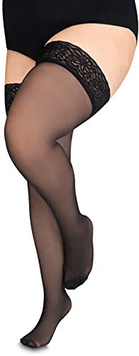 Annes styling Sila 40 Denier Damen Spitze Oberschenkelhoch blickdicht halterlose Nylonstrümpfe mit unsichtbarem Silikon Nero TG-7/8