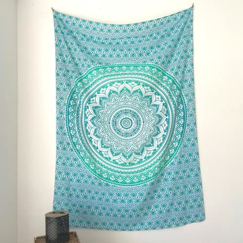 MOMOMUS Pareo oder Strandtuch Groß, 100x200, XL - Mit Mandala-Motiv - Stranddecke Sandfrei Sanddurchlässig, Strandmatte Sandfrei oder Dünne Picknickdecke Sandabweisend - Türkis, 135x210 cm