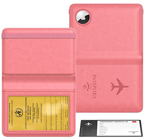 Stouchi Reisepasshülle, Impfpass Hülle Airtag Reisepass Geldbörsen Kunstleder Passhülle Schutzhülle Tasche für Damen Herren Impfpass, Reisedokumente,Geschenk Passinhaberdeckel Karteninhaber Rosa Groß