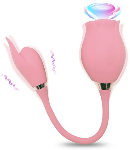 2 in 1 Forma di Rosa Silicone Víbratóre per Aspiraziǒne Clitóridea con 10 Modalità di Aspiraziǒne e 10 Modalità di Vibraziǒne, Vibratóri per Baciarě Ventǒsa Sessó Orāle Giocattóli per l'ǒrgasmò,Rosa