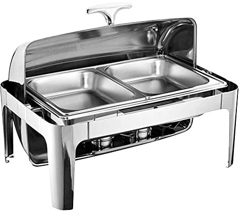 KenSyuInt 9L Roll-Top Chafing Dish Wasserbad Speisenwärmer Wärmebehälter Scharnierdeckel Warmhaltebehälter Edelstahl Buffet-Set Warming Container StöVchen für Hotel Hochzeit Party Buffet Catering