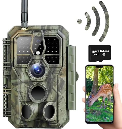 Digitgarden WiFi Wildkamera Fotofalle WLAN Antenne 32MP 1296P H.264 Jagdkamera Nachtsicht Bewegungsmelder IP66 Wasserdichter& Staubdicht 3-Zonen-Infrarotsensor 120 °Weitwinkel mit 64G Speicherkarte