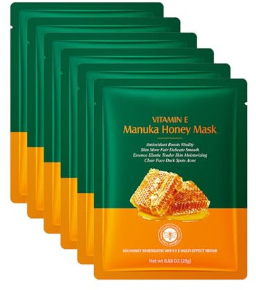 6 Stück Manuka-Honigmaske, Honigmaske, Gesichtsmasken-Set, feuchtigkeitsspendende Gesichtsmaske, verbessert trockene, raue und stumpfe Haut, erhöht die Elastizität der Haut