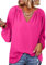 Dokotoo Womens Blouses Smocked Puff Long Sleeve Women‘s Shirts V Neck Casual Chiffon Ladies Tops Pink 2XL UK 20 22