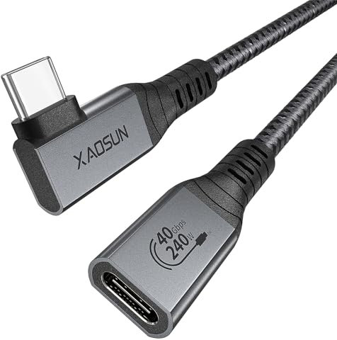 XAOSUN Thunderbolt 4 Verlängerungskabel 0.5M, 40Gpbs/8K@60Hz USB 4 Verlängerungskabel, USB C Stecker auf Buchse Kabel 90 Grad 240W Kompatibel mit SSD eGPU, MacBook Pro