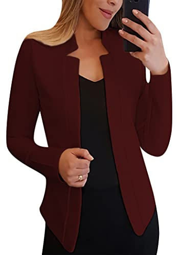 OMZIN Blazer da Donna con Bavero Dentellato Cardigan Aperto sul Davanti Giacca da Ufficio da Lavoro