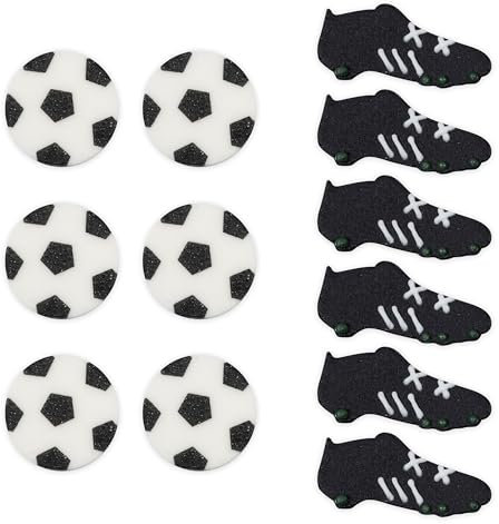 Backdekorationen mit Fußball- & Fußballschuh Motiven im 12er Set, je 6 Stück pro Motiv, Zuckerdekor zum Backen von Cupcakes & Muffins, ideal für Einschlungsfeiern & Geburtstage