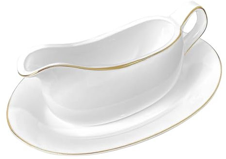 Salsiera grande da 500 ml con vassoio, salsiera con piattino, in porcellana con grande versamento e meno gocciolamenti, salsiera in ceramica per sugo, condimenti per insalata, latte, microonde e