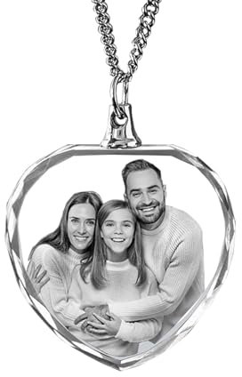 SEVSO Collier Photo en Cristal 3D - Gravure Personnalisée Au Laser, Image 3D, Cadeau Personnalisé (Heart-Shaped)