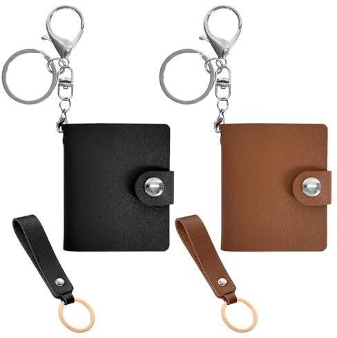 DGUSO Mini Fotoalbum mit SchlüSselanhäNger 2 StüCk Mini Fotoalbum SchlüSselanhänger 2 Inch Small Leather Photo Album SchlüSselanhänger Fotoalbum DIY Fotoalbum für Familie, Paare (Schwarz+Braun)