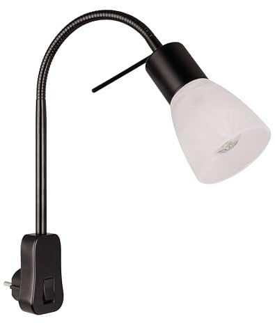 Trio Leuchten Steckerleuchte Levisto 891010132, Metall Schwarz matt, Schirm Glas alabasterfarbig weiß, exkl. 1x E14