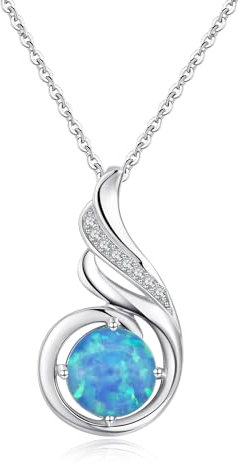 KINGWHYTE Opal Halskette 925 Sterling Silber Phönix Prinzessin Halskette, Opal Anhänger für Frauen Geburtsstein Schmuck Geburtstagsgeschenk für Sie(März Opal)