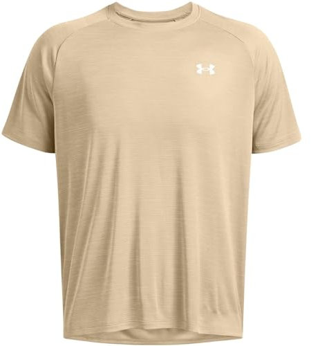 Under Armour Tech-T-Shirt für Herren, strukturiert, kurzärmelig, City Khaki/Weiß, L