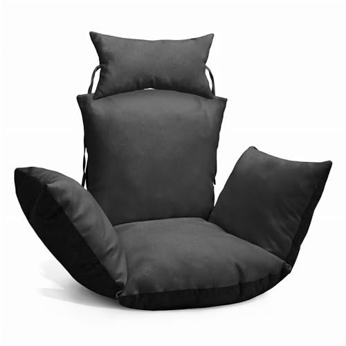 MG Design Hängesessel Kissen in dunkelgrau - aus strapazierfähigem Stoff, mit weicher Füllung, mit Kopfstütze mit Schnüren zum Binden - Kissen für Hängeschaukel Outdoor, Garten, Terrasse
