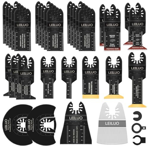 LEILUO 34 Pcs Oscillating Multi Tool Accessories for Wood Nails Drywall Universal Titanium Multitool Attachments with Storage Bag Compatible with DeWalt Makita Dremel and More