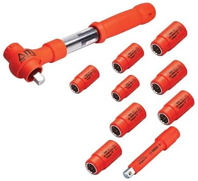 ITL Insulated Tools Insulated Torque Wrench Kit – 1/2in Drive 12–60Nm Range Metric Sockets 1000V Rated for Electrical Safety Suitable for Professional Electricians