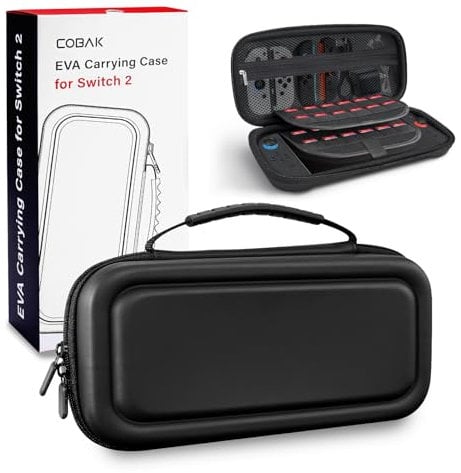 CoBak Carry Case for Nintendo Switch 2 (2025) | Hard Shell Travel Zipper Pouch with Storage for Console, Accessories & 24 Game Cards/microSD | Gift Box Edition (Black)