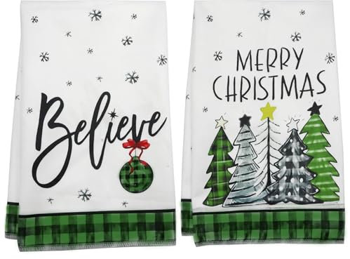 Geschirrtuch Weihnachten, 2er Set 40x60 cm Geschirrtücher Weihnachten, Festliche Küchendekoration für Weihnachten, Weihnachtsdeko Innen, Stimmungsvolle Tischdeko und Weihnachts Küchentücher