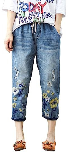 Angxiwan Jeans Damen Stretch Boyfriend Stil Pants Weites Bein Freizeithose Stilvolle Hüftjeans Schnitt Straight-Fit Momjeans Große Größen Schlagjeans