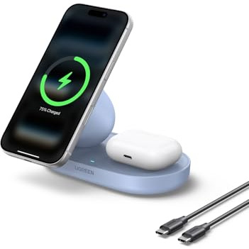 UGREEN Zapix Qi2 15W 2-in-1 Magnetisches Kabelloses Ladegerät, Zertifiziert | iPhone Ladestation kompatibel mit MagSafe für iPhone 17/16/15/14/13/12 Serie & AirPods, mit 1M Kabel - weiß