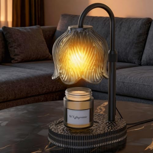 Flower Candle Warmer Lamp, Timer & 4-Level Dimmer, Adjustable Height | Flameless Electric Wax Warmer for Jar Candles, Black, Home Decor for Mom & Women, Ideal Birthday & Housewarming Gift