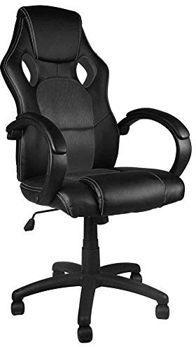 BAKAJI Sedia Sportiva Poltrona Direzionale da Ufficio 4 Ruote Girevole 360° Modello Racer Gaming Design Extra Lusso in Ecopelle Nero e Tessuto (Nero)