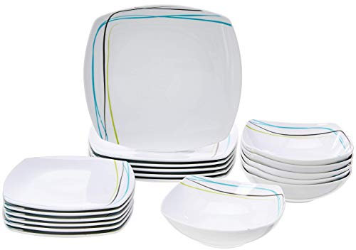 Amazon Basics 18-Piece Dinnerware Set - Soft Lines, Service for 6