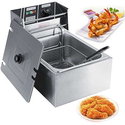 SOULONG friggitrice elettrica Professionale in Acciaio Inox da 6 Litri con Cestino per Uso Commerciale E Domestico, Friggitrice Patatine Fritte Friggitrice Per Cucinare, 2.5KW