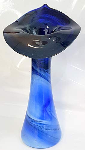 Oberstdorfer Glashütte Vase en Verre coloré Bleu Beige Blanc marbré pour Les Fleurs Longues Verre Cristal soufflé à la Bouche, Hauteur env. 33-36 cm designet