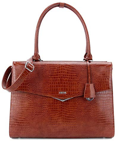 Socha Laptoptasche Damen/Businesstasche Frauen/Aktentasche mit Tragegurt - Elegant - Extra leichte Synthetik Kroko - Silver Tip Brown - 15.6 Zoll Braun