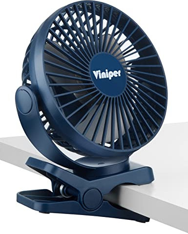 viniper 6 inch Rechargeable Clip on Fan, 360° Rotation & 3 Speeds Strong Wind Portable Fan, Longer Working Hours, Quiet and Powerful (Blue)