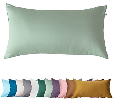 Kissenbezug 40 x 80cm, 400TC 100% Baumwolle, Superweicher Premium Kopfkissenbezug Kissenhülle Ägyptische Extra-Langstapeliger Bettkissenbezug Pillowcase (Mint Green mit Reißverschluss, 40 x 80 cm x 1)