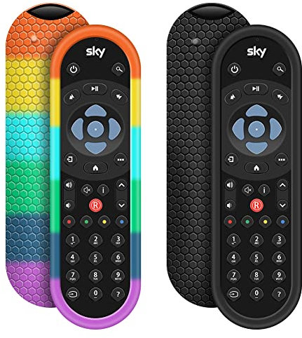 Schutzhülle für Original Sky Q Voice Fernbedienung SKY135, Sky Glass Remote Protective Silicone Case Sky Q Touch und Non-Touch-Fernbedienung Sleeve Skin Holder Back Protector (Schwarz + Regenbogen)