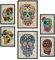 Nacnic-Set von 6 Vintage-Skulls Poster. Sammlung von Platten mit ästhetischer Collage für Innendekoration. Größen A3 und A4. Mit schwarzem Rahmen.