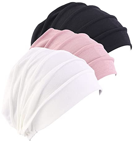 3 Stück Chemo Hat Mütze für Frauen Kopftuch,Baumwolle Slouchy Bandana Turban Chemo Krebs Cap Hijab Bonnet Kopftücher Schal Hut Kopfbedeckung Schlafmütze Muslimisches Chemotherapie-Kappe Kopftuch