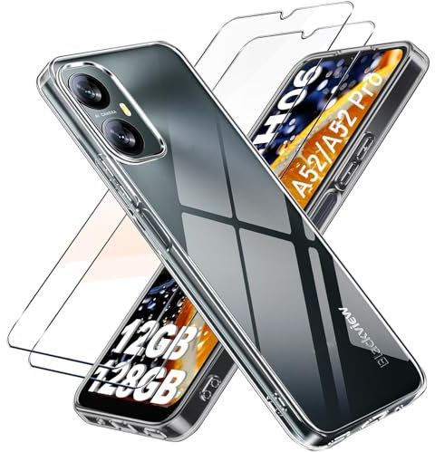 1Pcs Schutzhülle für Blackview A52 Pro/Blackview A52 Handyhülle + 2Pcs panzerglas für Blackview A52 Pro/Blackview A52 Hülle durchsichtig Stoßfest cover Silikon Handytasche und Displayschutzfolie