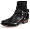 BINDT Stivaletti Western da Uomo con Cinturino con Fibbia, Stivali Corti da Cowboy con Punta Quadrata in Pelle Retrò, da Motociclista, Nero, 41