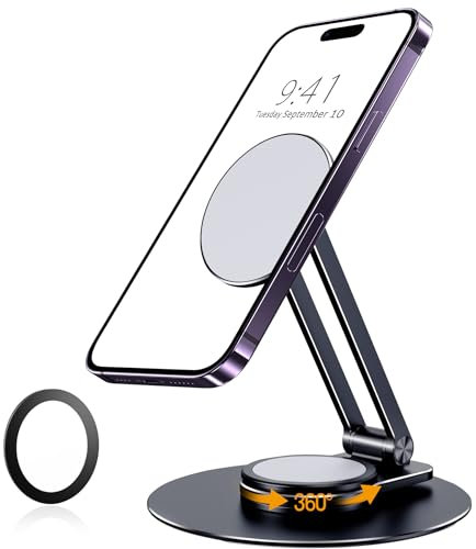Lucrave Soporte Magnético para Teléfono Móvil para iPhone, Mesa Plegable de Aluminio con Rotación de 360° Compatible con iPhone 15 14 13 12 Pro, Pro MAX, Mini, Plus, Magsafe Case-Negro
