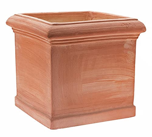 Teramico Pot de fleurs en terre cuite italienne, cube, 30 cm, 40 cm, bac à fleurs avec assiette, fabriqué à la main, cubo 30 cm