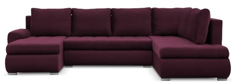 Mebligo - Ecksofa mit Schlaffunktion und Bettkasten Tokio II PRO, 300 cm Breit, Wohnzimmer Eckcouch Ottomane Rechts, Sofa Velour mit Bettfunktion - Sofa Pflaume (Kronos 03)