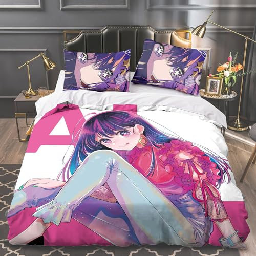 Zhongkaihua Oshi no Ko Merch Bettwäsche 3-teiliges Set 3D-Druck Bettwäsche Doppel Einzel King Size Bettbezug Kissenbezug Home Dekorative Geschenke Weihnachten Bettwäsche