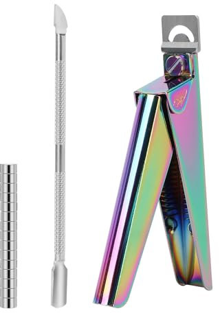 rhinocats Acrylic False Nail Clippers with Magnets Sizer,Nail Tip Cutter with Length Measurement,Stainless Steel Nail Manicure Set for Salon Home Nail,Rainbow Color