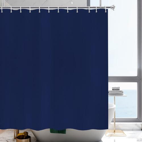 YISURE Duschvorhang Textil mit Gewicht Marine Blau für Badezimmer, Polyester Dunkel Blau Badevorhang für Zuhause, Wasserabweisende Duschvorhange Waschbar für Badewanne, Breite 200 x Extra Höhe 220cm