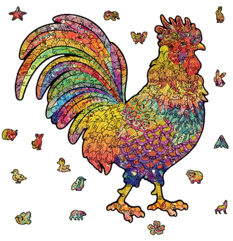 GLOBLELAND Holzpuzzle Erwachsene 200 Teile Holzpuzzles Hahn Wooden Puzzle Unregelmäßige Einzigartige Puzzle für Erwachsene und Kinder Kreatives Weihnachten Geschenke