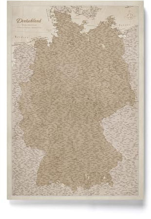 Canvas Deutschlandkarte mit Pinnwand Kork zum Pinnen der Reiseziele - Wanddeko für Jeden Raum - Hochwertige Leinwand Bilder mit Deutschlandkarte (70x50 cm, Muster 9)