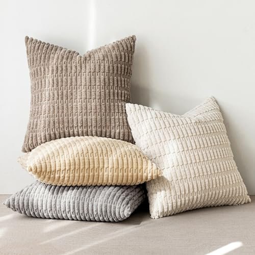MIULEE 4er Set 50x50 cm Kordsamt Kissenbezüge Moderne Kissenhüllen Dekorative Sofakissen Dekokissen Weicher Zierkissenbezug für Wohnzimmer Sofa Schlafzimmer Boho Dekor Natürliche Serie