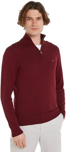 Tommy Hilfiger Herren Pullover mit Reißverschluss Mock Neck Halbzip, Rot (Deep Rouge), 3XL
