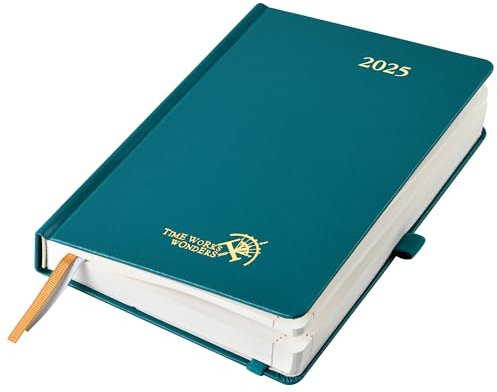 POPRUN Kalender 2025 Tagesplaner Hardcover 21,5 x 14,5 cm, Tageskalender A5 1 Tag 1 Seite (Montag - Sonntag), Terminplaner (Jan.2025-Dez.2025) mit Stiftschlaufe - Pazifikgrün